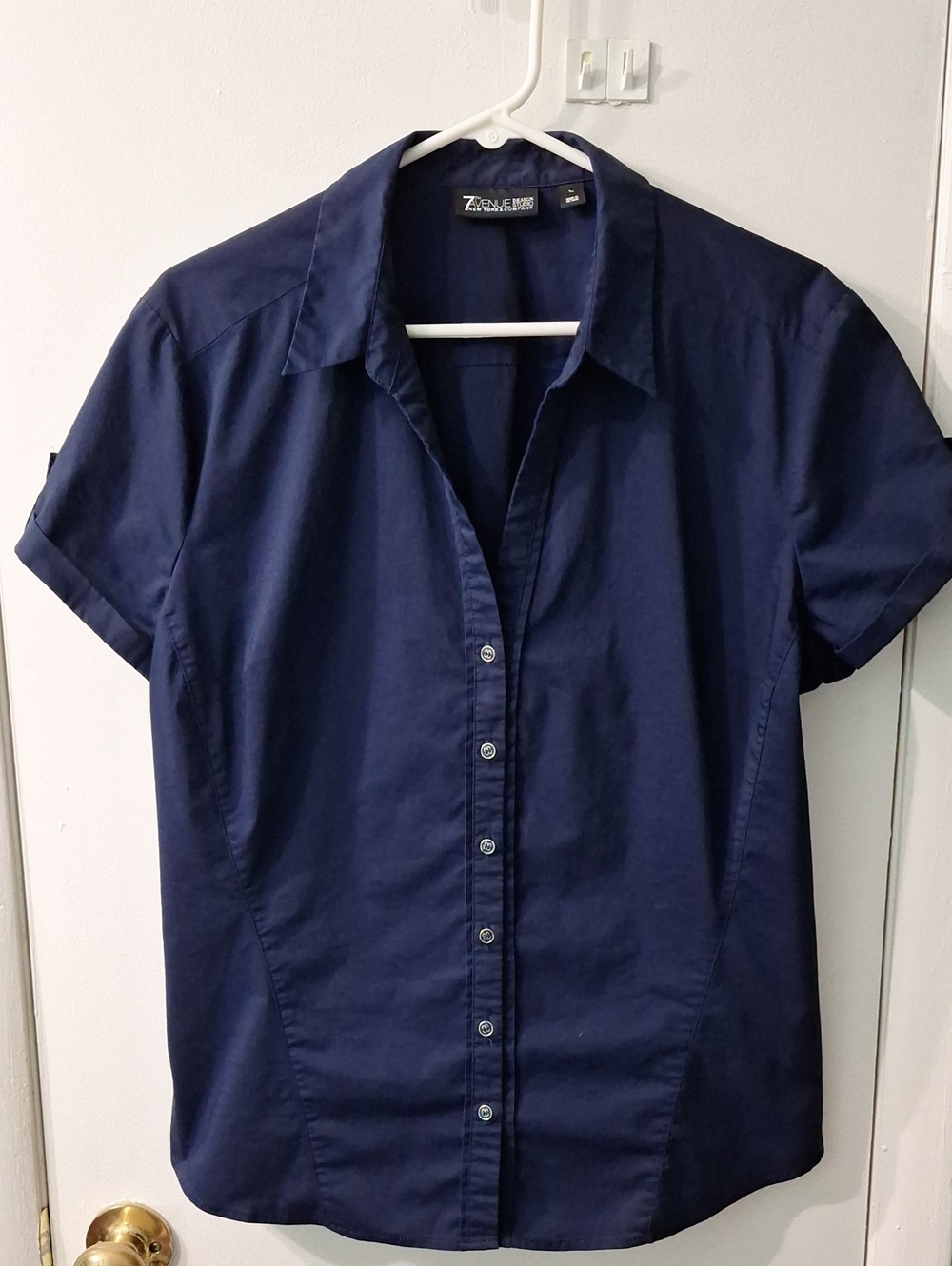 Woman's Short-Sleeve Navy Button-Down Shirt